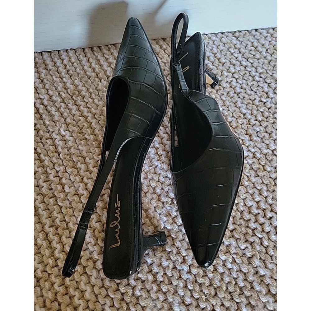 Lulus Boden Black Croc-embossed Kitten Heel Slingback Pumps - Size 9 - Picture 8 of 10